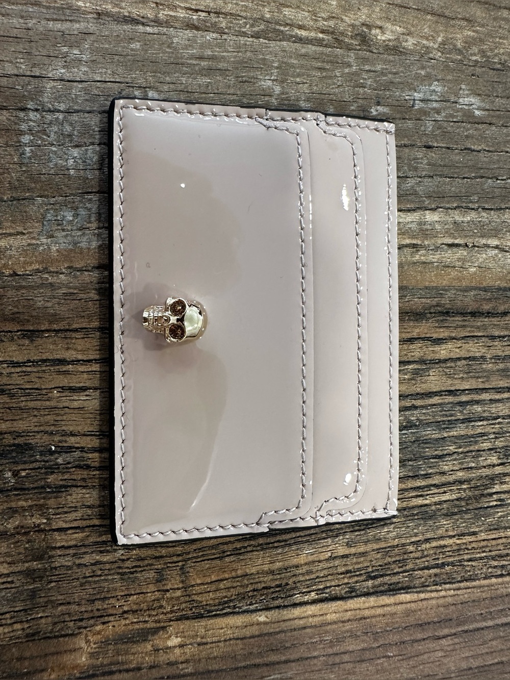 Alexander McQueen Light Pink (nude)Patent Card Holder with Skull Charm